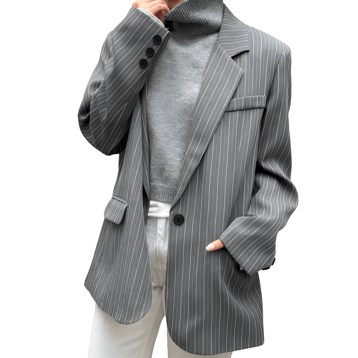 Blazer casual gris a rayas para mujer - Lunara