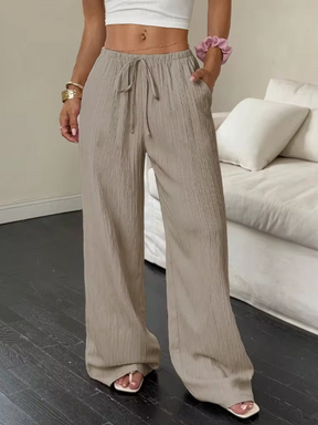 Pantalones Palazzo de Mujer Color Caqui con Cintura Alta y Corte Recto
