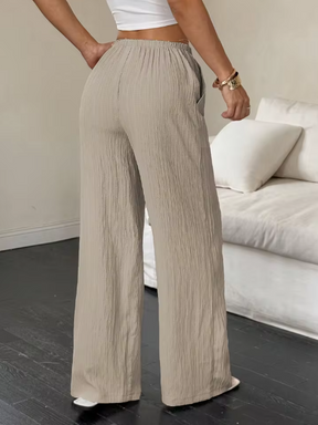 Pantalones Palazzo de Mujer Color Caqui con Cintura Alta y Corte Recto