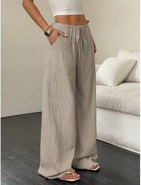 Pantalones Palazzo de Mujer Color Caqui con Cintura Alta y Corte Recto